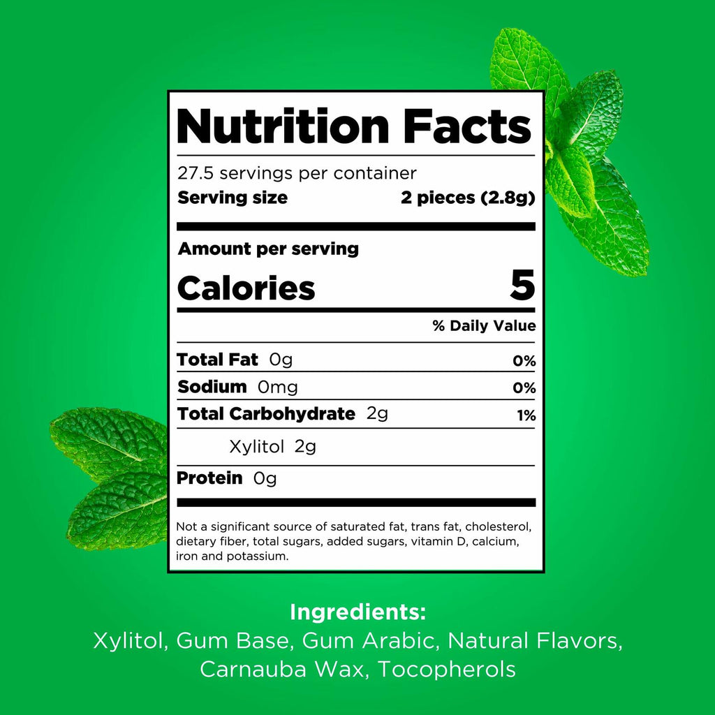 PUR Gum Aspartame Free 100% Xylitol Natural Spearmint 55pcs Pack of 3
