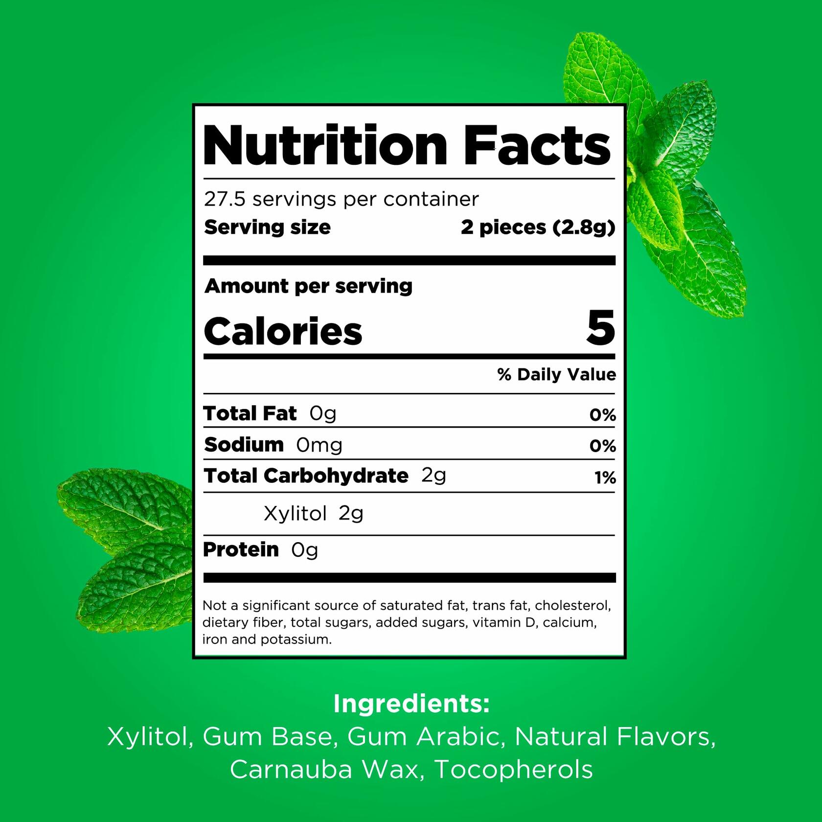 PUR Gum Aspartame Free 100% Xylitol Natural Spearmint 55pcs Pack of 3