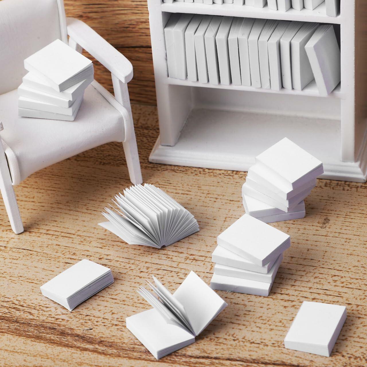 Unomor 50Pcs Miniature Blank Books Dollhouse 1:12 Scale White Paper Crafts