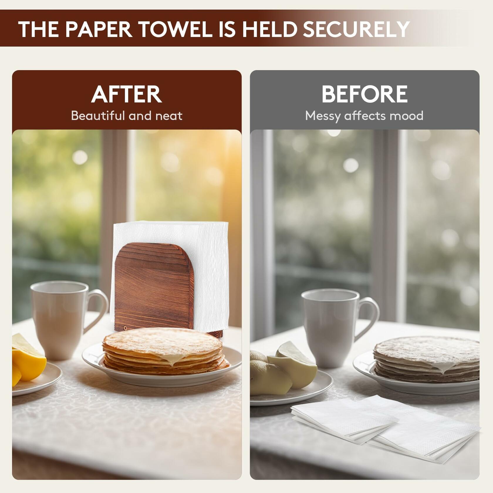 DEBETOOL Upright Wooden Napkin Holder Natural Rustic Tabletop Kitchen Decor