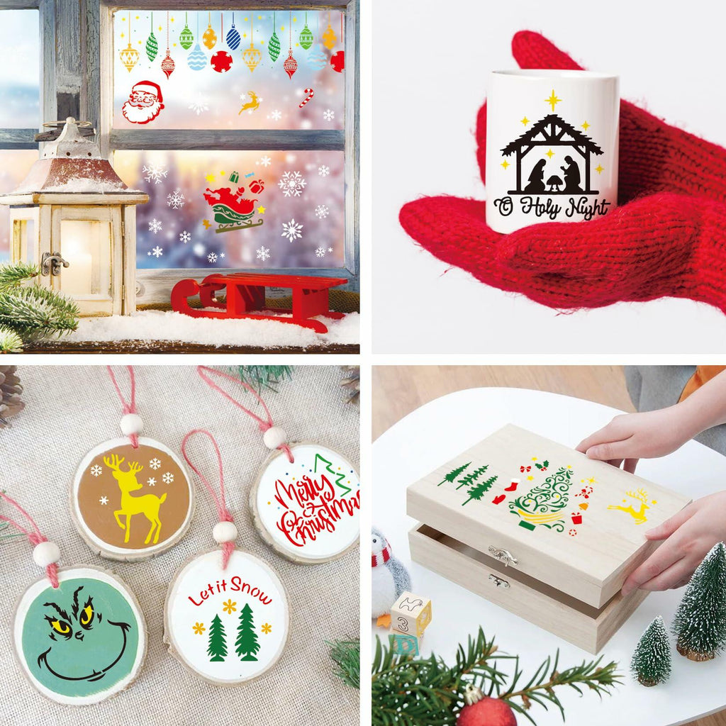 Christmas Craft Stencil Reusable Holiday Winter Painting Wood Glass