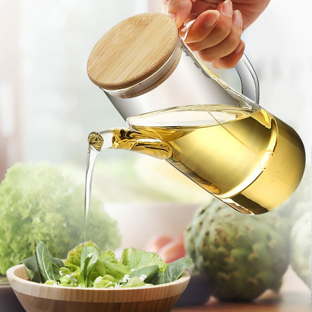 TOPIUNS Olive Oil Dispenser – Glass Pour Bottle with Bamboo Lid, 750ML