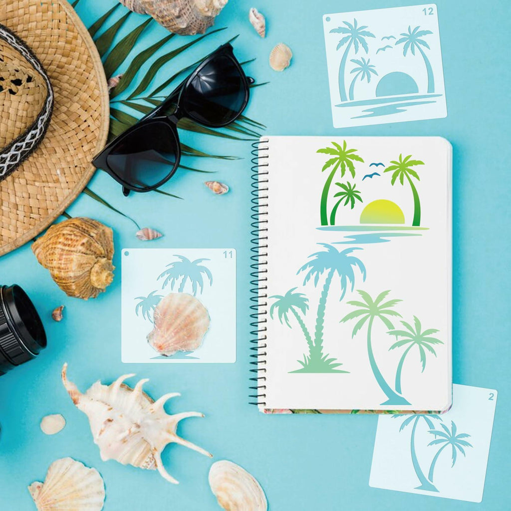 Palm Tree Stencils for Painting Reusable Tropical Beach Wall Craft 12pcs