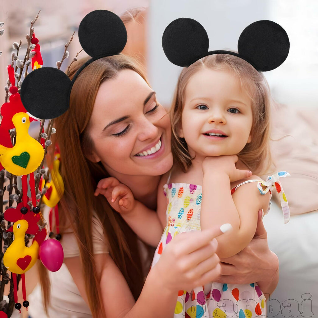 2-Pack Black Mouse Ears Headband Velvet Hair Bow Headwear for Women Kids