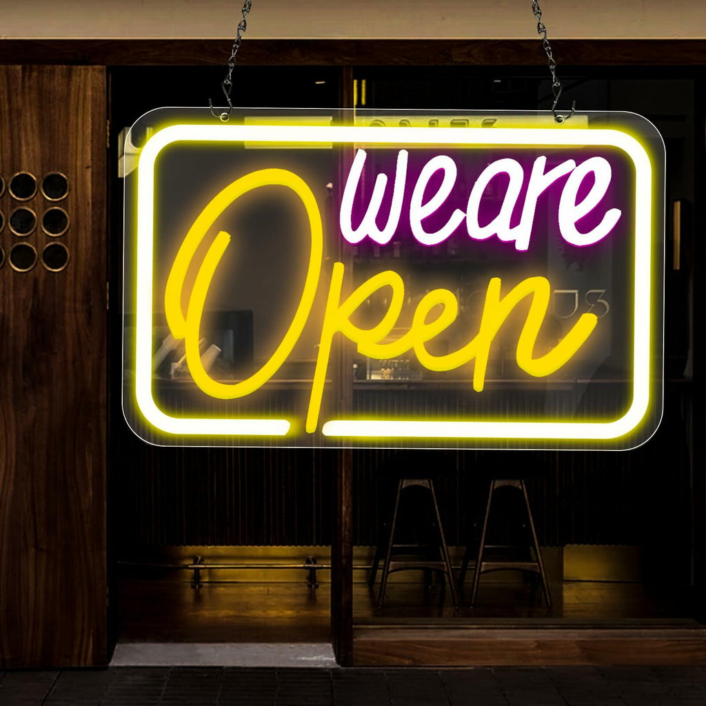 We Are Open LED Neon Sign 16x9.4in, Tricolor Bright Light for Shop Bar
