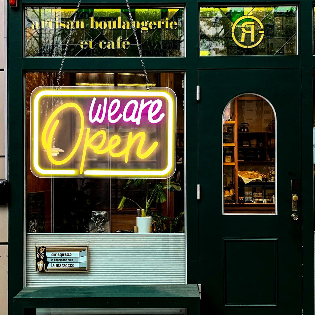 We Are Open LED Neon Sign 16x9.4in, Tricolor Bright Light for Shop Bar