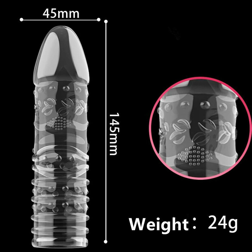 4PCS Threaded Male Condoms Transparent Fine Ring Extended Sleeve Adult