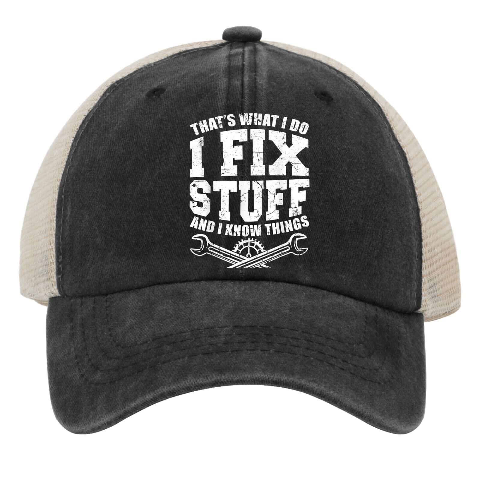 Funny Dad Hat Baseball Cap "That's What I Do I Fix Stuff and I Know Things" Navy