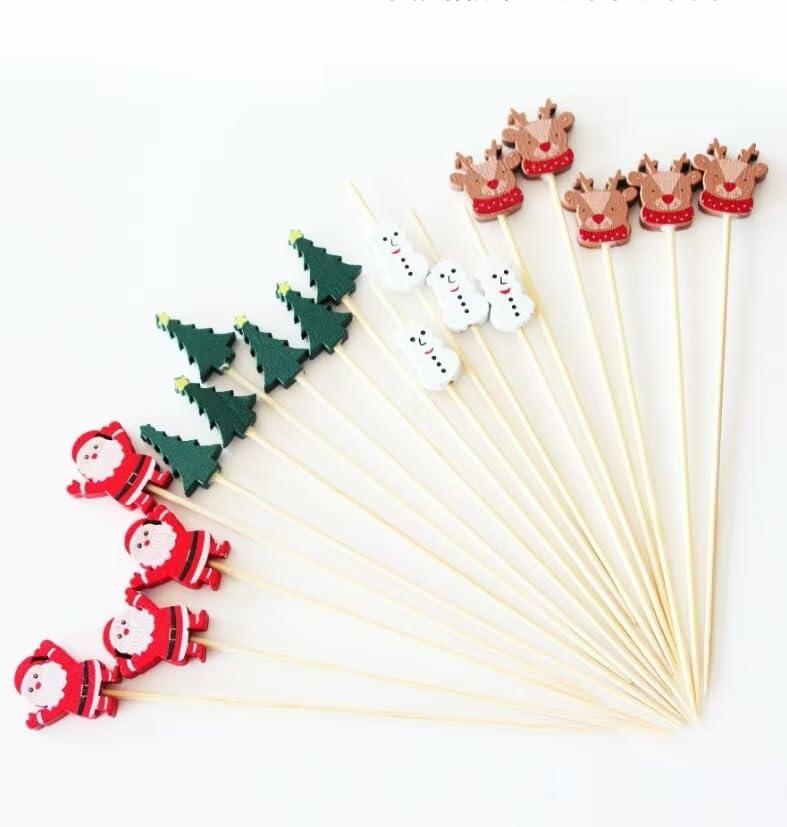 50 Skull Christmas Cocktail Picks Bamboo 4.7in Holiday Appetizer Skewers