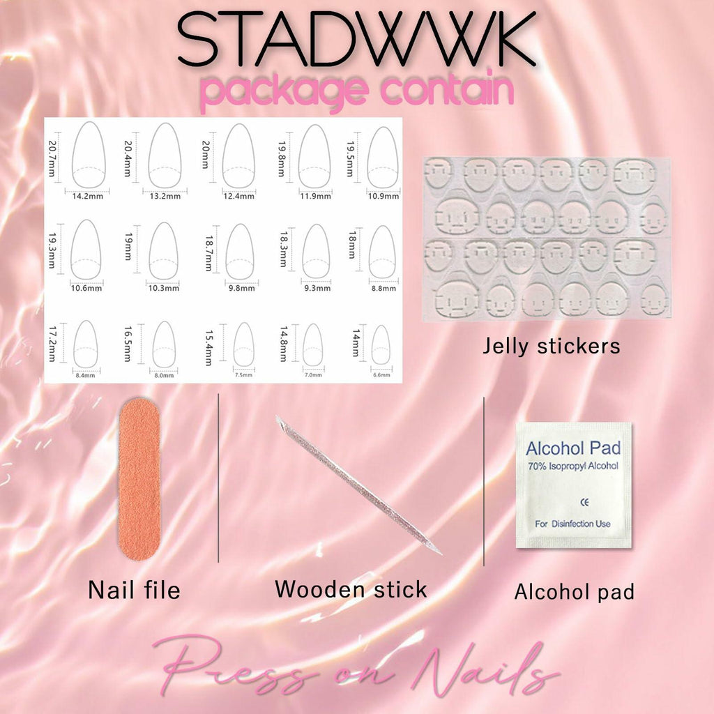 Short Almond Press On Nails Purple Floral Glossy Nude Fake Nails 24PCS
