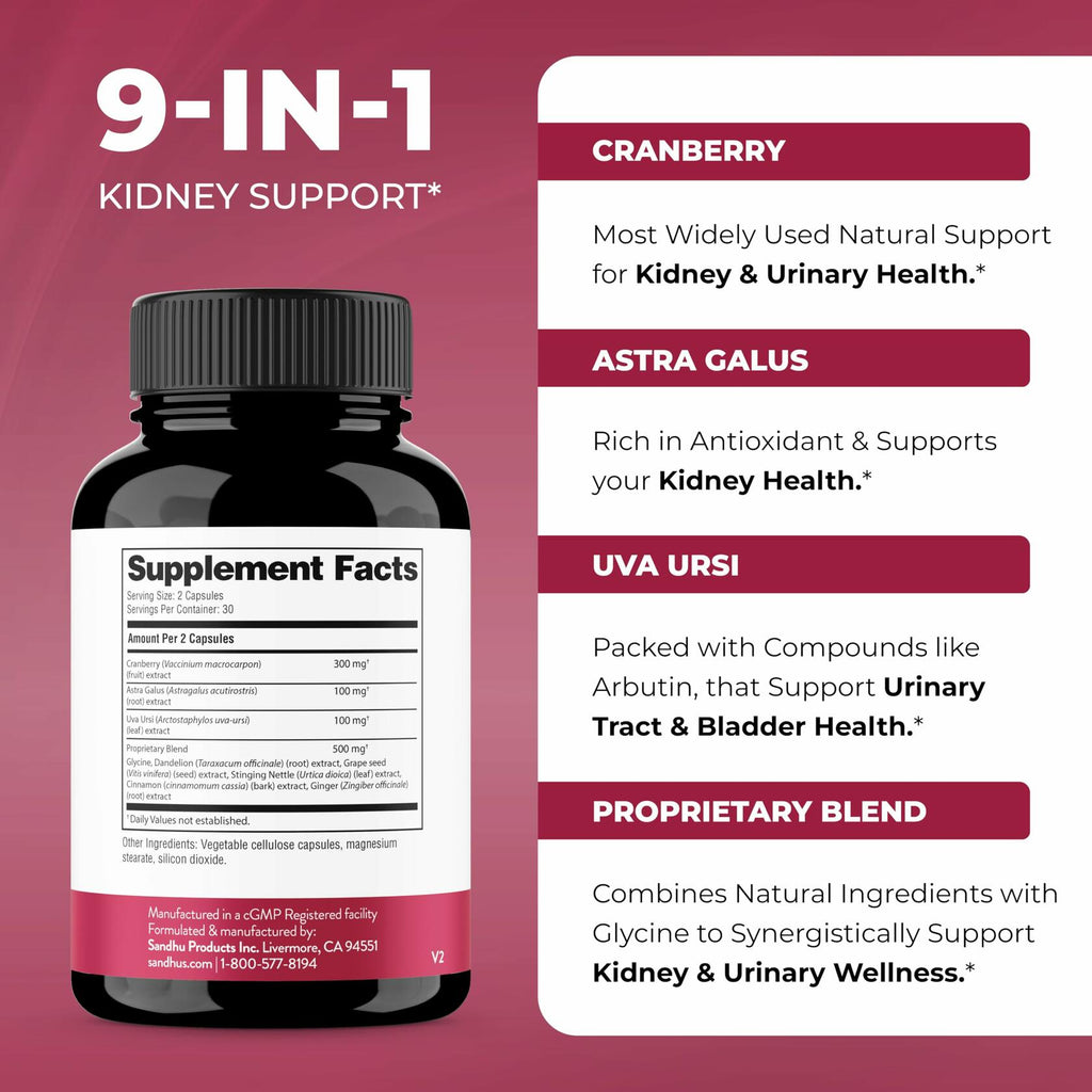 Sandhu's Kidney Cleanse Detox Supplement with Cranberry 60 Veg Capsules