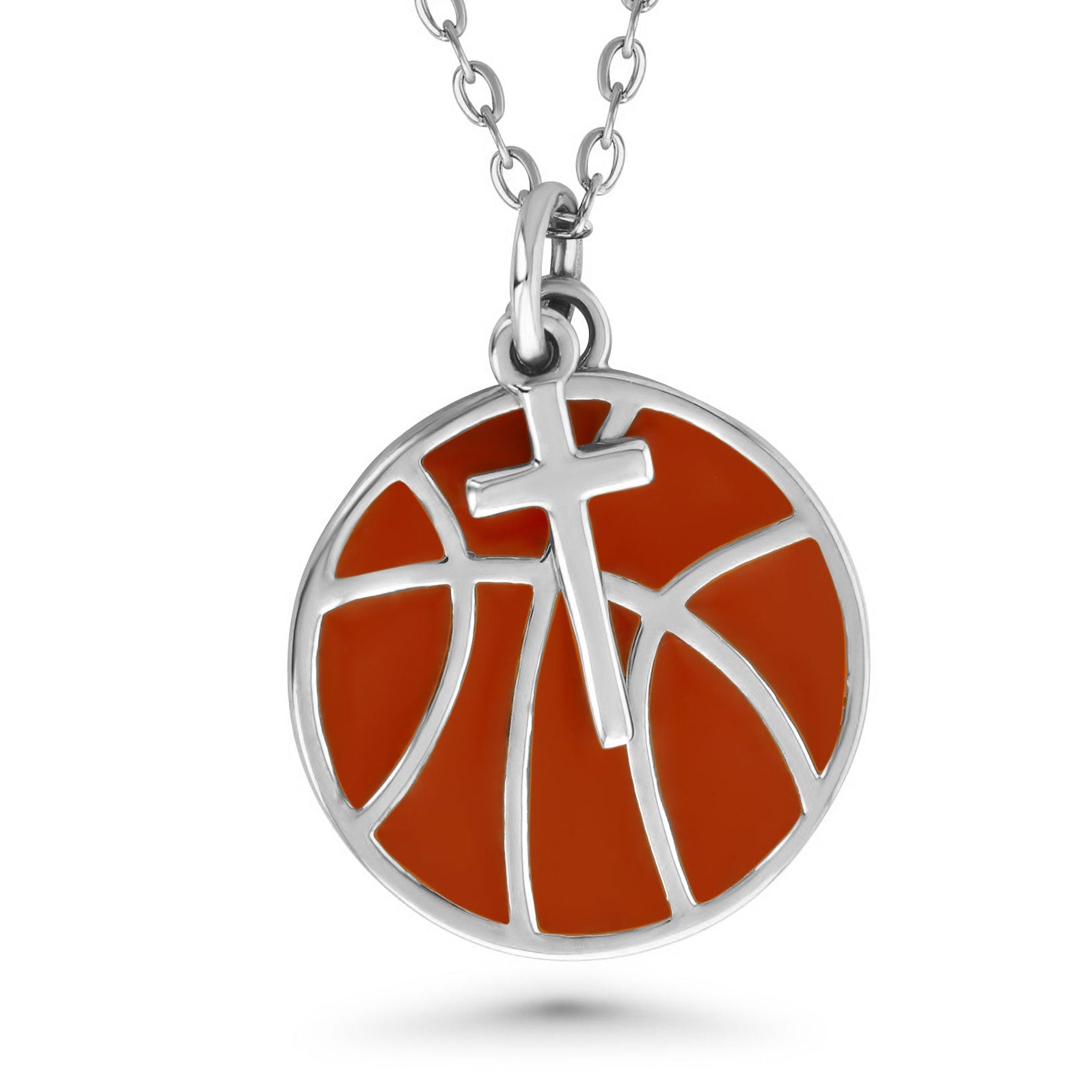 Basketball Cross Necklace w/ Dangle Pendant