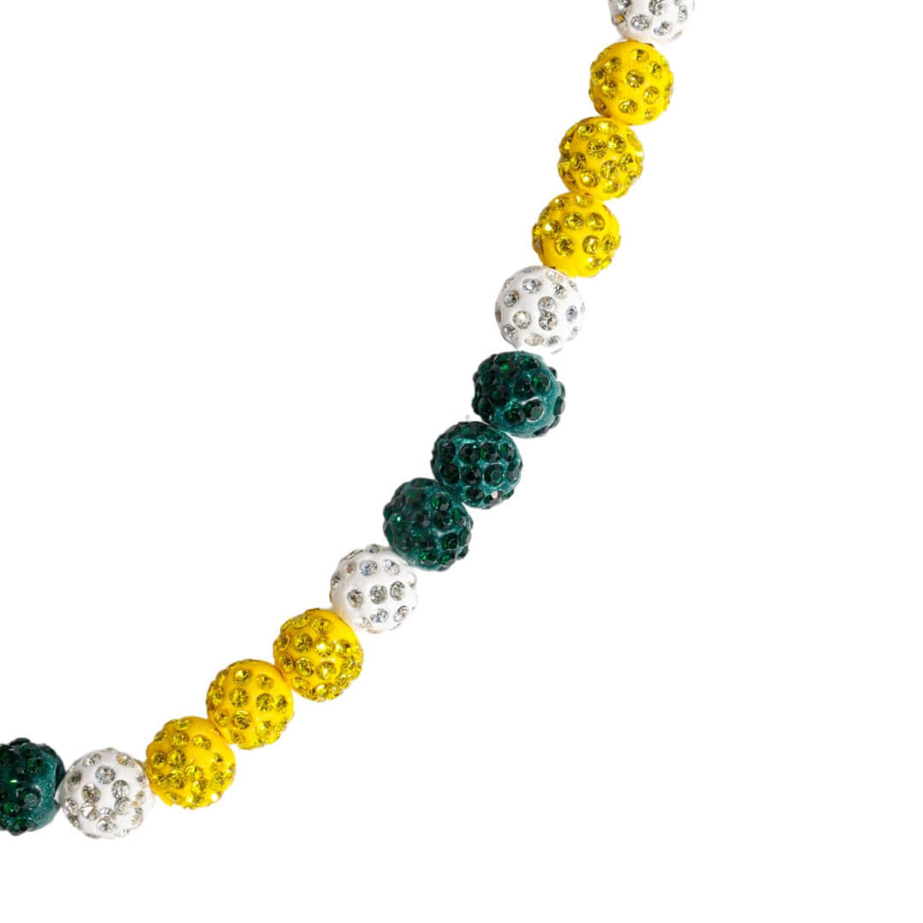 Oso Verde Iced Out Baseball Bead Necklace | Green, Yellow, & White