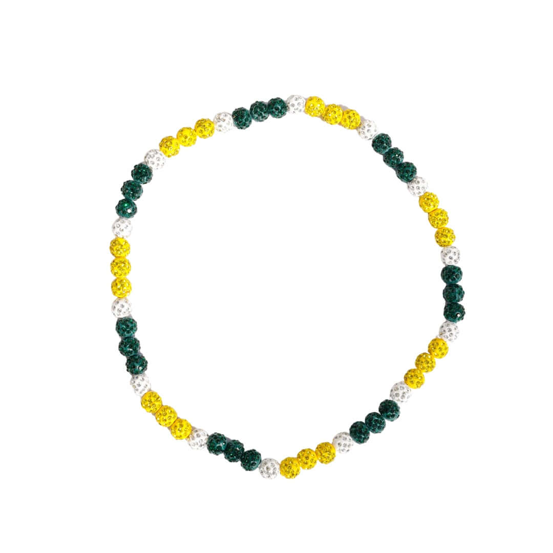 Oso Verde Iced Out Baseball Bead Necklace | Green, Yellow, & White