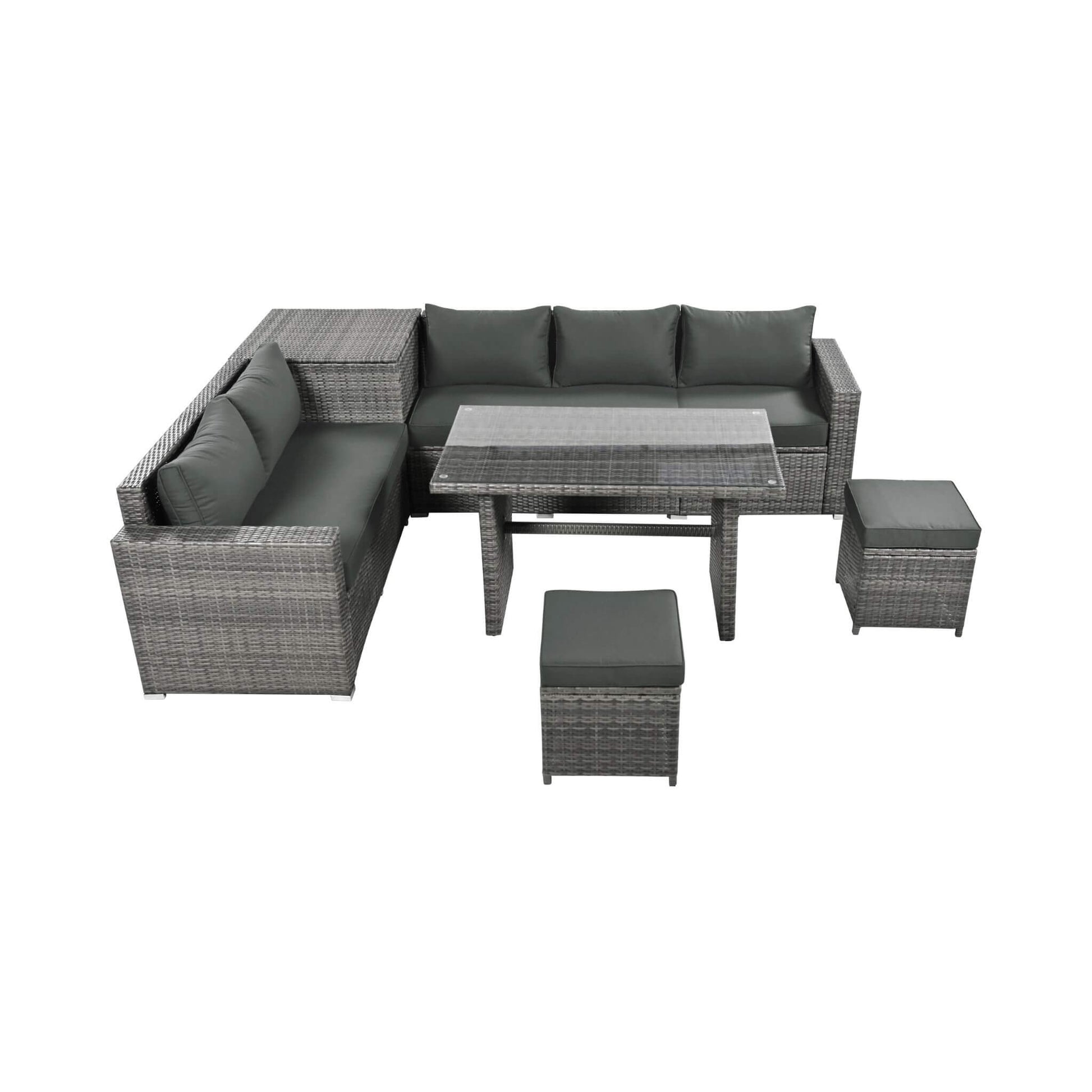 Alora Outdoor 6-Piece All-Weather PE Rattan Sofa Set With Adjustable Seat, Storage Box, Removable Covers, And Tempered Glass Table Top (SAK37221)