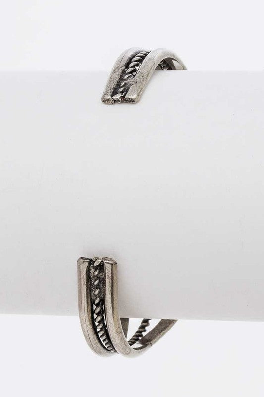 Oval Stone Bangle Bracelet Silver Tone Braided Cuff