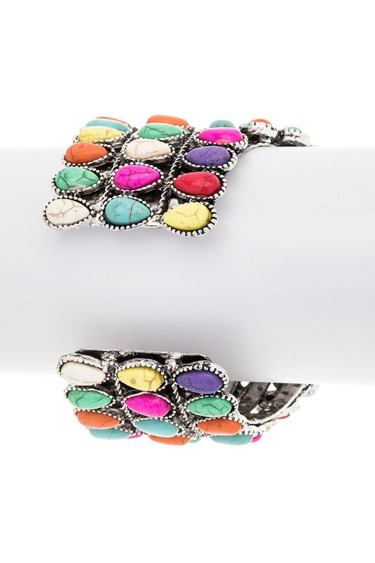 Oversize Western Multicolor Compressed Stone Bangle Cuff