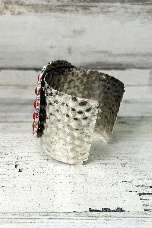 Oversized Natural Stone Bangle Red Boho Cuff Bracelet