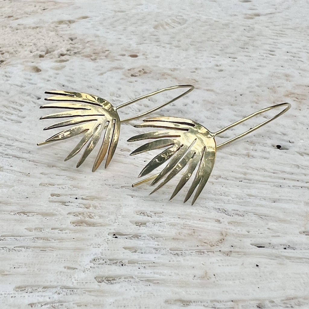 Palm Threader Earrings Recycled Brass Handcrafted Palm Motif Lightweight