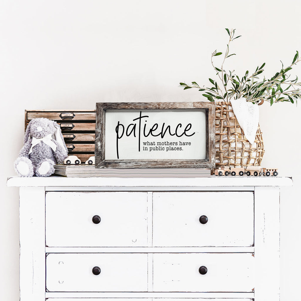 Mothers Patience Wood Sign Funny Mom Quote Rustic Indoor Home Decor