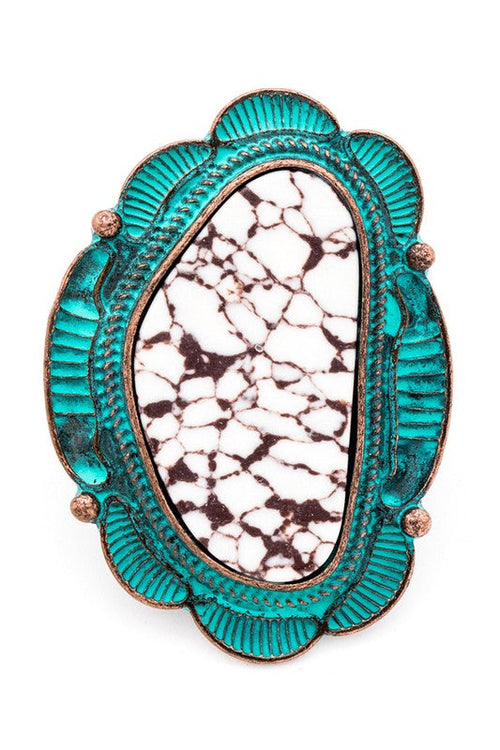 Patina Western Turquoise Stone Stretch Ring Adjustable