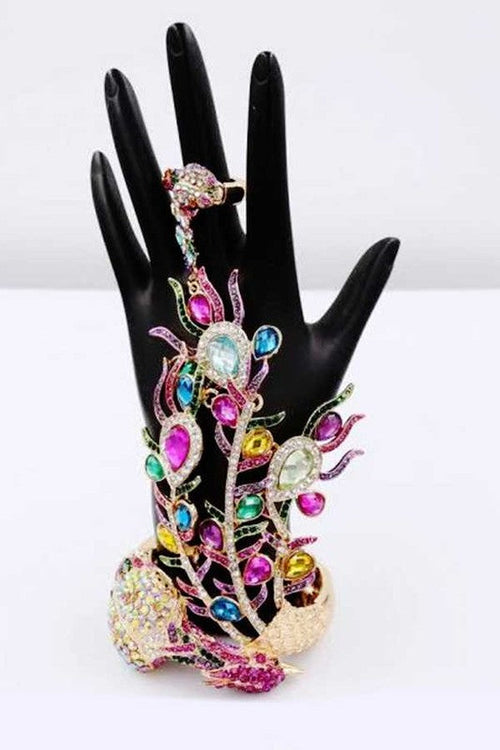 Peacock Crystal Statement Palm Bracelet Multicolor Elegant