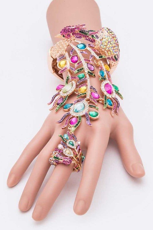 Peacock Crystal Statement Palm Bracelet Multicolor Elegant