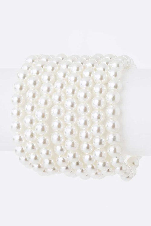 Pearl Stretch Bracelet Set Layered Stackable Gold Beaded
