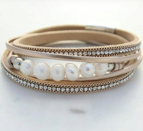 Pearl Wrap Crystal Bracelet Multi Strand Adjustable Chic