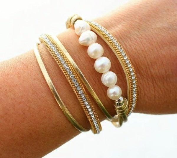 Pearl Wrap Crystal Bracelet Multi Strand Adjustable Chic