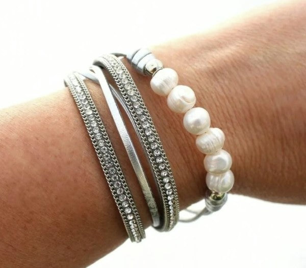 Pearl Wrap Crystal Bracelet Multi Strand Adjustable Chic