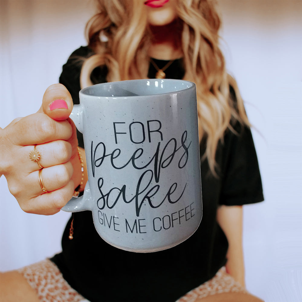 For Peep's Sake Coffee Mug 16oz Ceramic Pastel Blue Pink Funny Gift