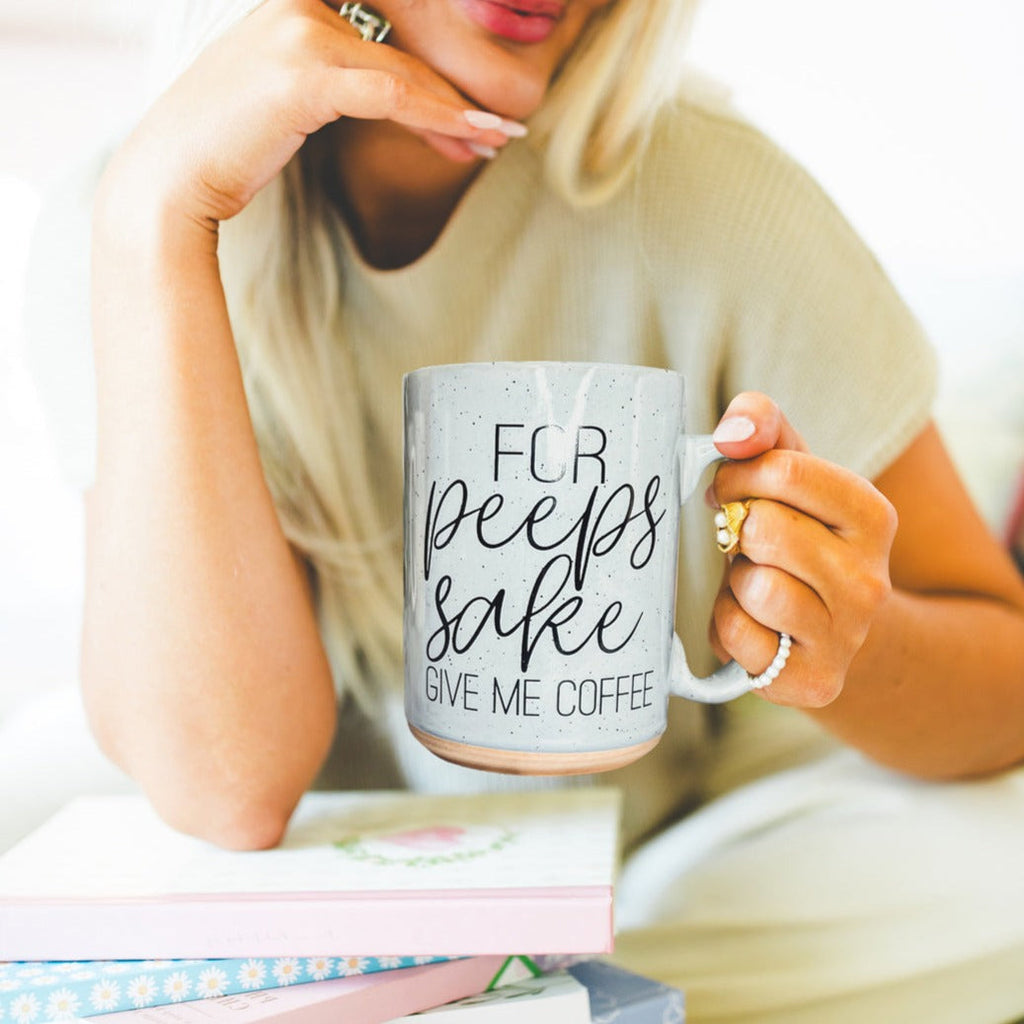For Peep's Sake Coffee Mug 16oz Ceramic Pastel Blue Pink Funny Gift