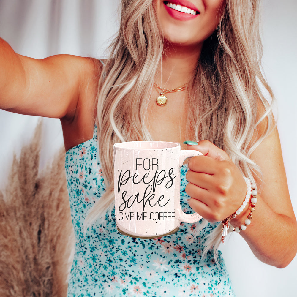 For Peep's Sake Coffee Mug 16oz Ceramic Pastel Blue Pink Funny Gift