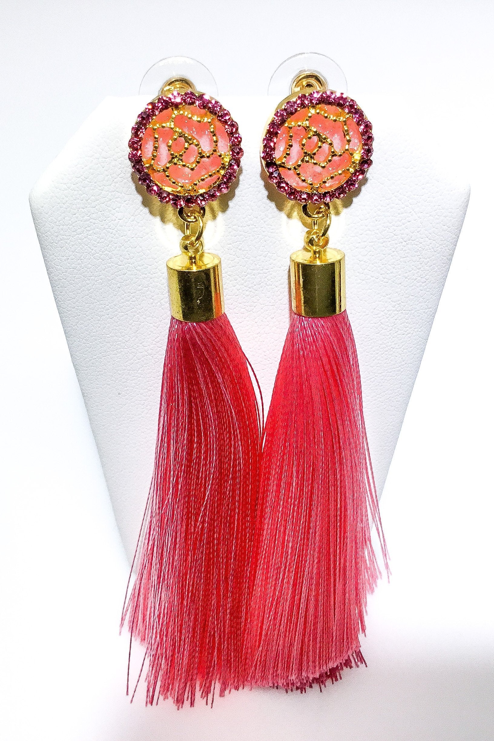 Indian Blue Tassel Drop Dangle Earrings Gold Accent