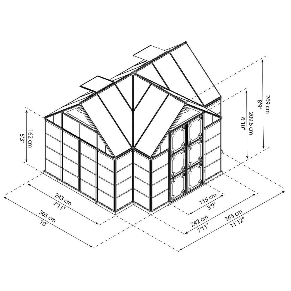 [10X12FT] Premium T-Shaped Cathedral Outdoor Walk-In Greenhouse And Solarium (91364285)