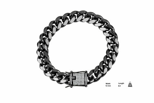 Polished 8mm Cuban Link Bracelet With Pave CZ Box Clasp