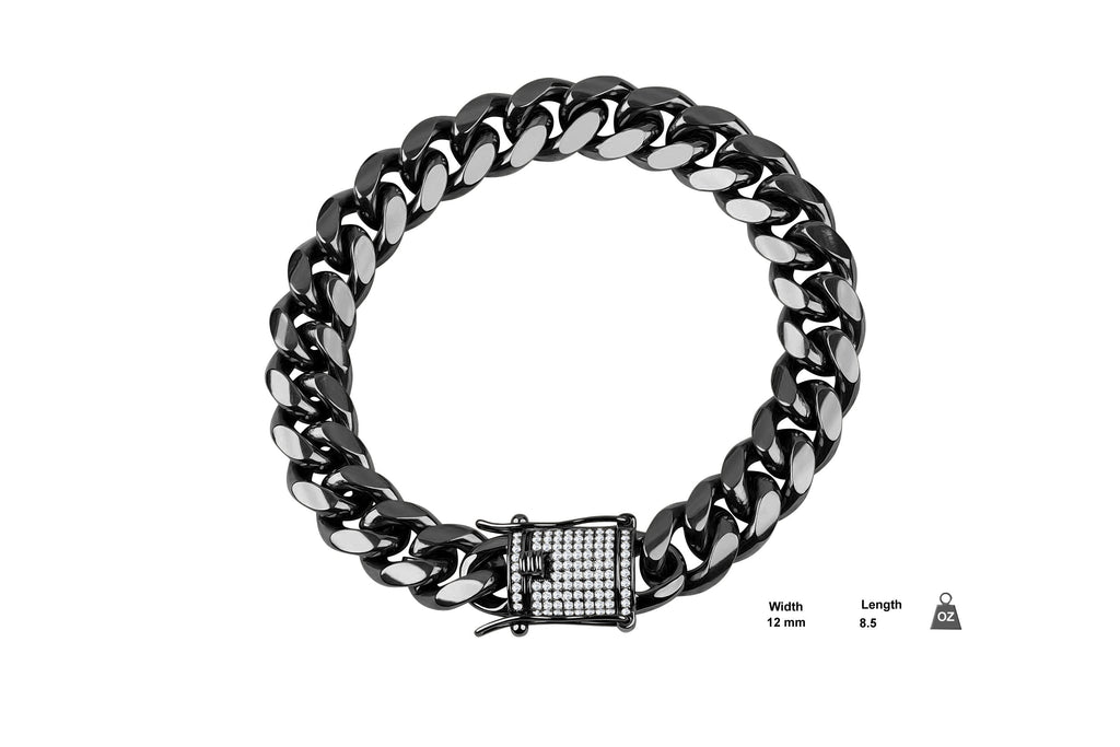 Polished 8mm Cuban Link Bracelet With Pave CZ Box Clasp