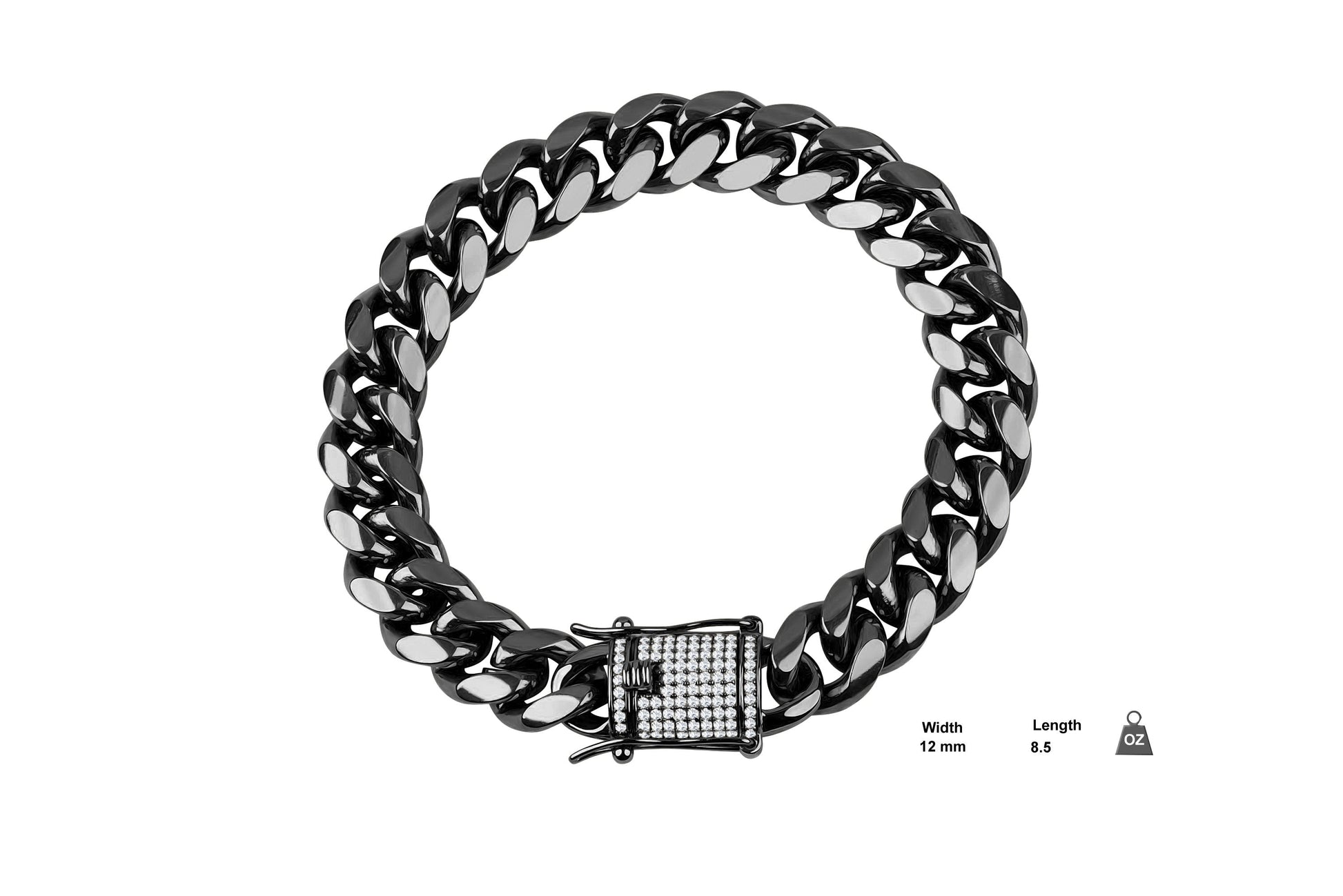 Polished 8mm Cuban Link Bracelet With Pave CZ Box Clasp