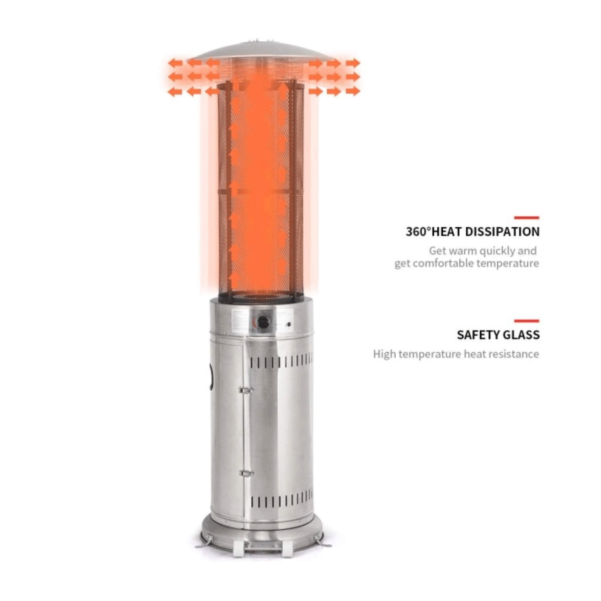 Portable Cylindrical Freestanding Outdoor Round Glass Tube Propane Patio Heater, 41K BTU (SAK93913)