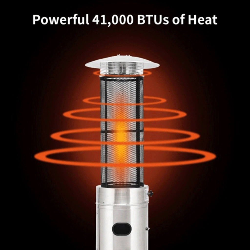 Portable Cylindrical Freestanding Outdoor Round Glass Tube Propane Patio Heater, 41K BTU (SAK93913)