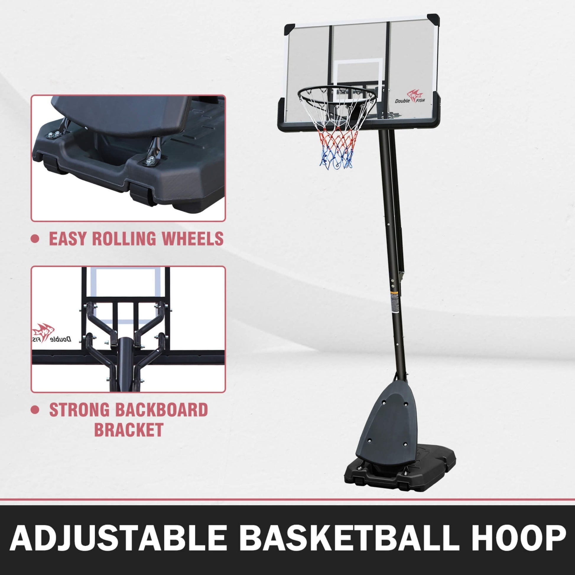 Portable Outdoor All-Weather Height Adjustable Basketball Hoop With 44-Inch Backboard And Wheels, 10FT (SAK58741)