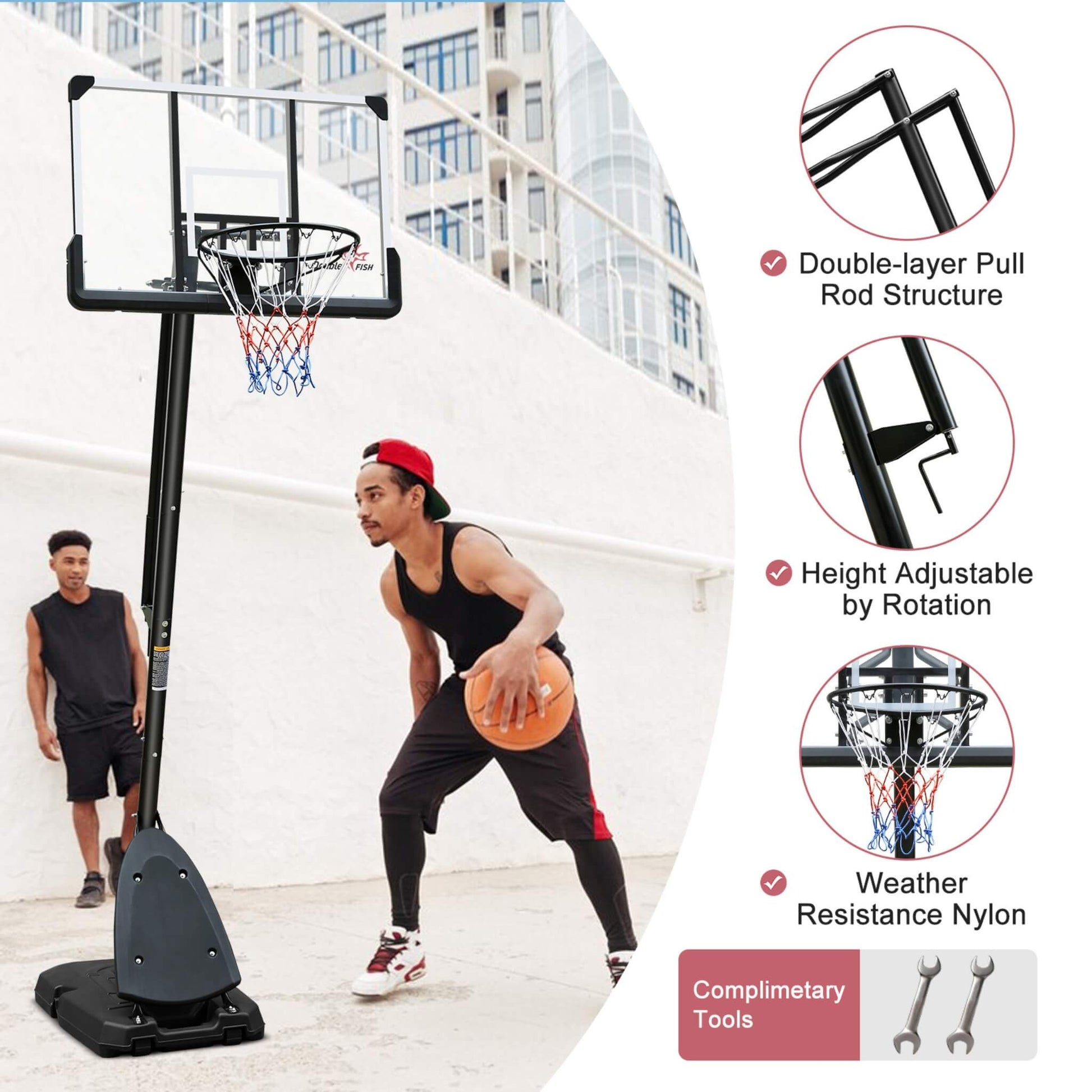 Portable Outdoor All-Weather Height Adjustable Basketball Hoop With 44-Inch Backboard And Wheels, 10FT (SAK58741)