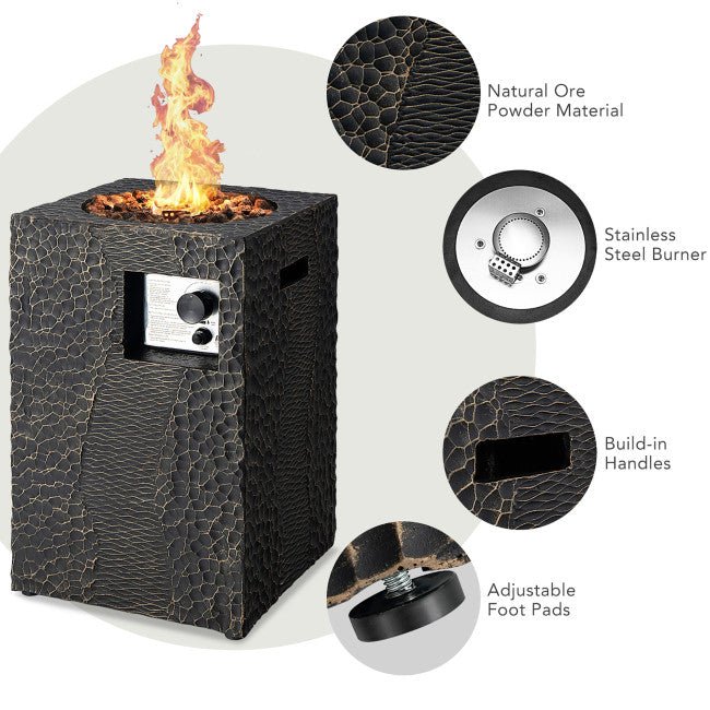 Alora Premium 16FT Square Outdoor Propane Fire Pit W/ Lava Rocks Waterproof Cover, 30K BTU (SAK30861)