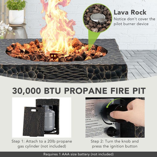 Alora Premium 16FT Square Outdoor Propane Fire Pit W/ Lava Rocks Waterproof Cover, 30K BTU (SAK30861)