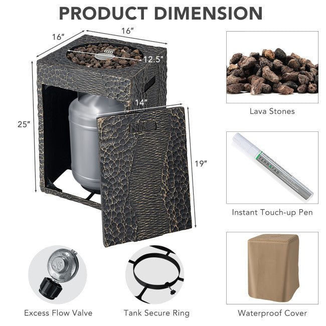 Alora Premium 16FT Square Outdoor Propane Fire Pit W/ Lava Rocks Waterproof Cover, 30K BTU (SAK30861)