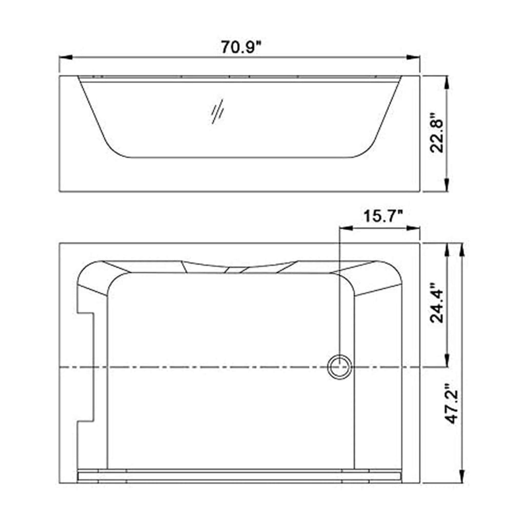 ‎Nuvia Elysian 71-Inch Premium Freestanding Rectangular Hydromassage Soaking Spa Bathtub (SAK85740)