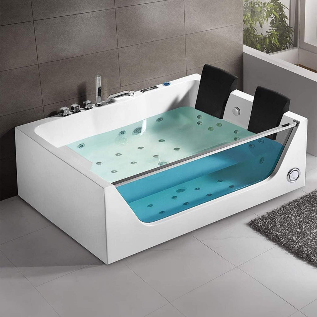 ‎Nuvia Elysian 71-Inch Premium Freestanding Rectangular Hydromassage Soaking Spa Bathtub (SAK85740)
