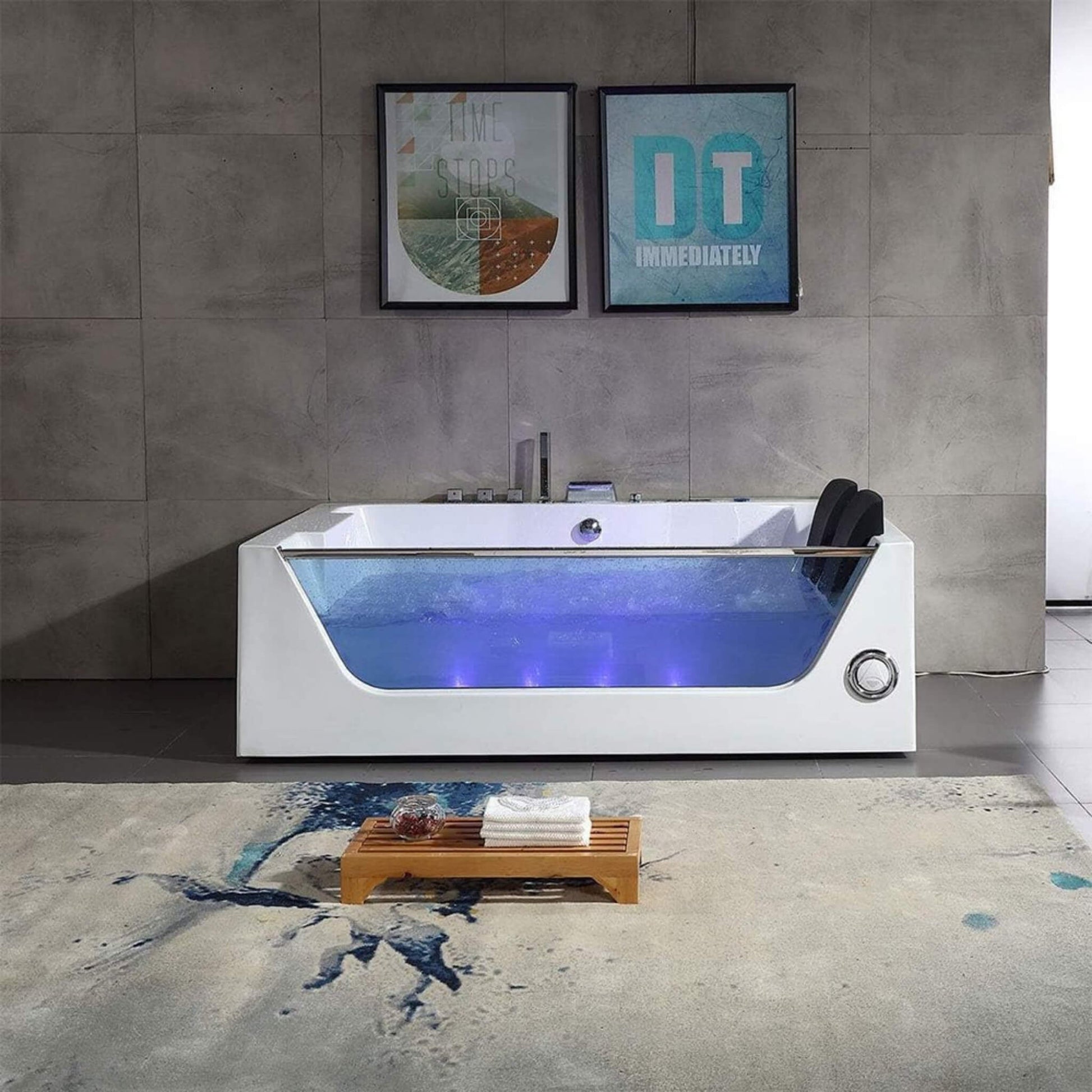 ‎Nuvia Elysian 71-Inch Premium Freestanding Rectangular Hydromassage Soaking Spa Bathtub (SAK85740)