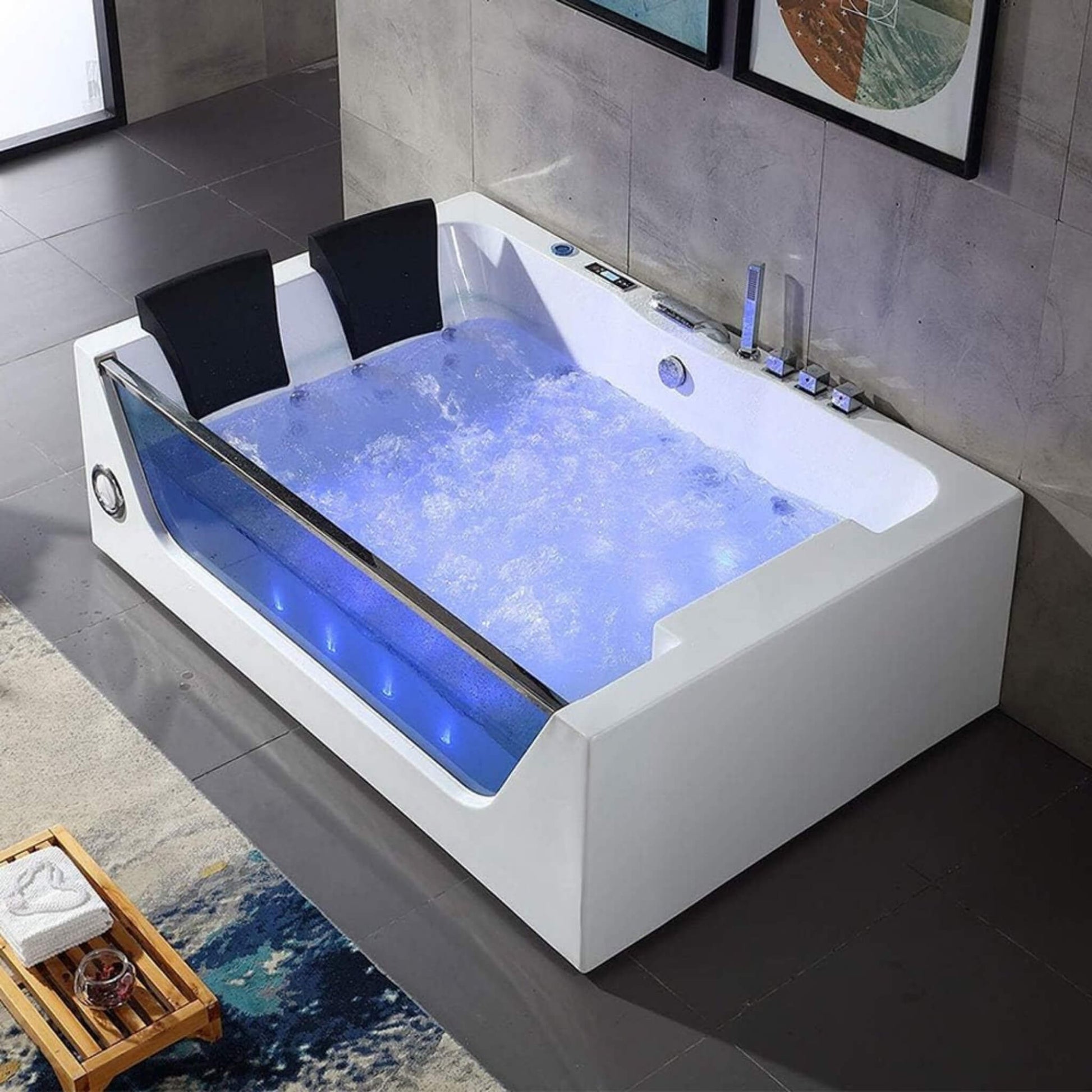 ‎Nuvia Elysian 71-Inch Premium Freestanding Rectangular Hydromassage Soaking Spa Bathtub (SAK85740)